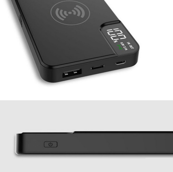 Внешний аккумулятор gPro QI с беспроводной зарядкой 10000 mAh / Портативное зарядное устройство с цифровым дисплеем и подставкой